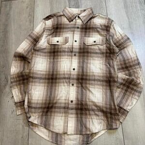 brown & cream plaid button up shirt size L Men's‎